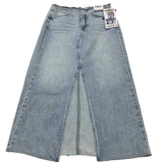 Rewash Denim Skirt Womens 1/25 Midi Maxi High Slit Raw Edge‎ Western Grunge Boho - Picture 1 of 9